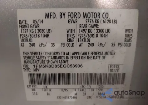 2014 Ford Explorer Xlt z USA, uszkodzony, nr VIN 1FM5K8D85EGC53906